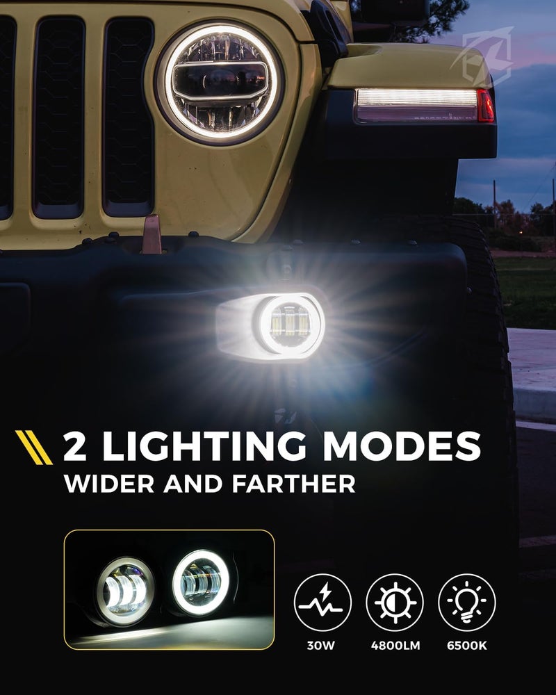 Xprite Ultra 300% Bright 60W LED Fog Lights w/DRL Compatible with 2018-2025 Jeep Wrangler JL JLU & 2020+ Gladiator JT, DOT, 6500K, Plug N Play, Front Bumper Fog Lamp with 2 Mounting Brackets, White - Image 3